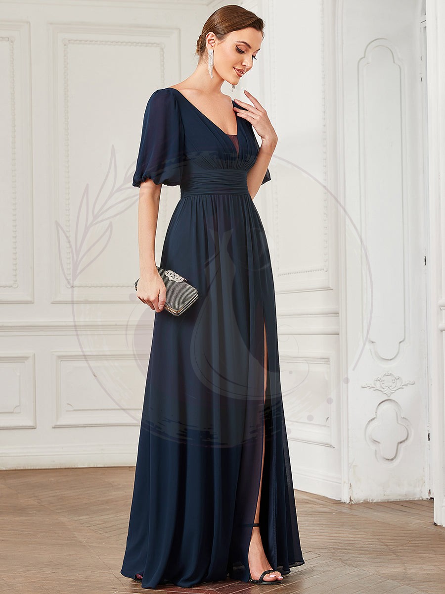 Robe de soirée Mousseline M manches courtes et col en V – Image 9