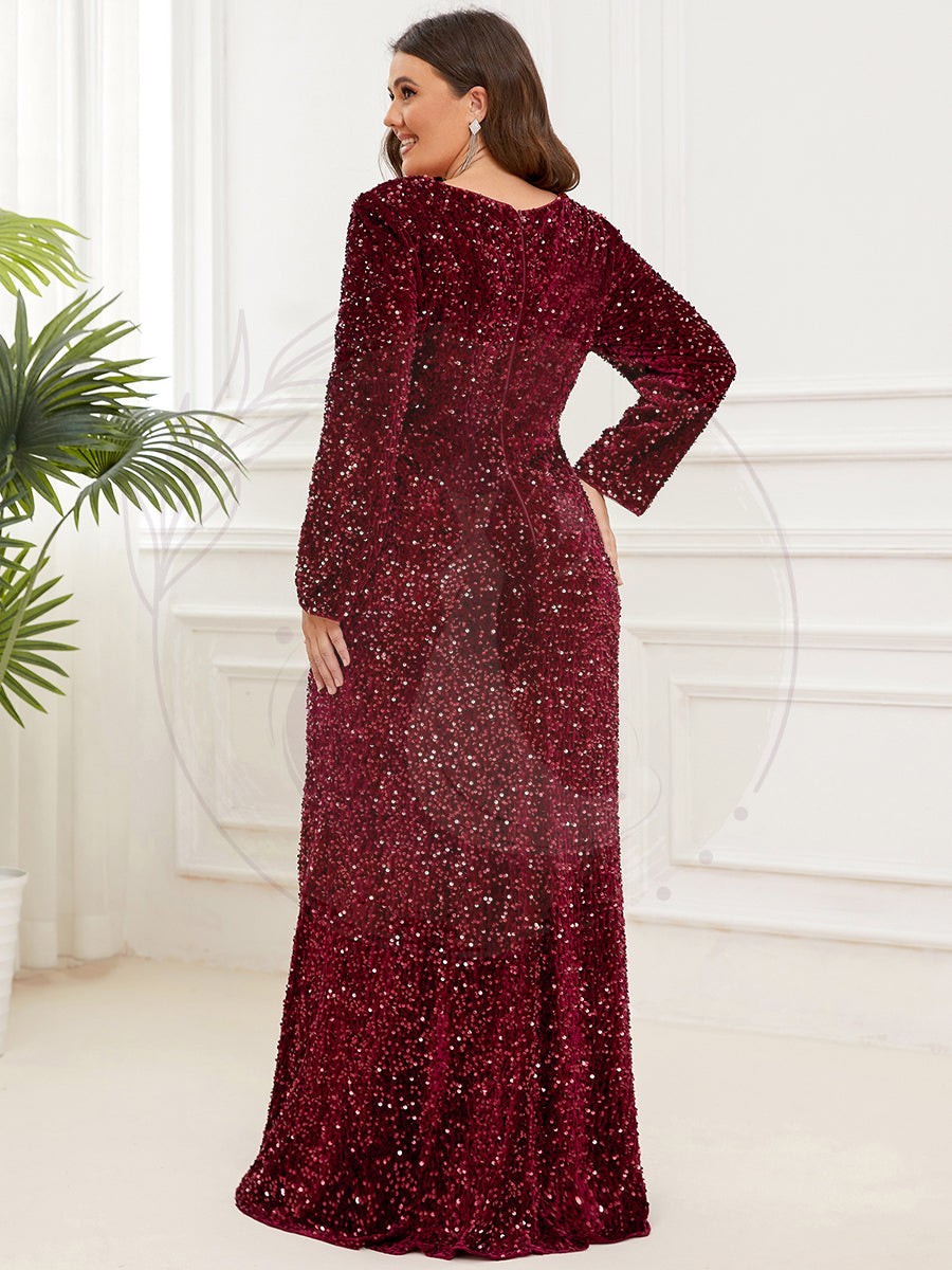 Robe de soirée moulante fendue Manches longues Grande Taille – Image 8