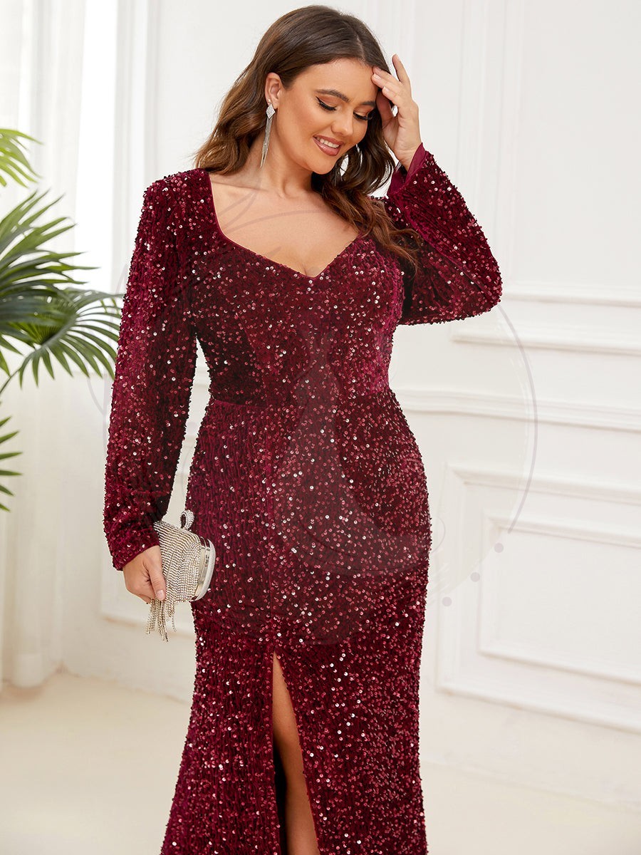 Robe de soirée moulante fendue Manches longues Grande Taille – Image 9