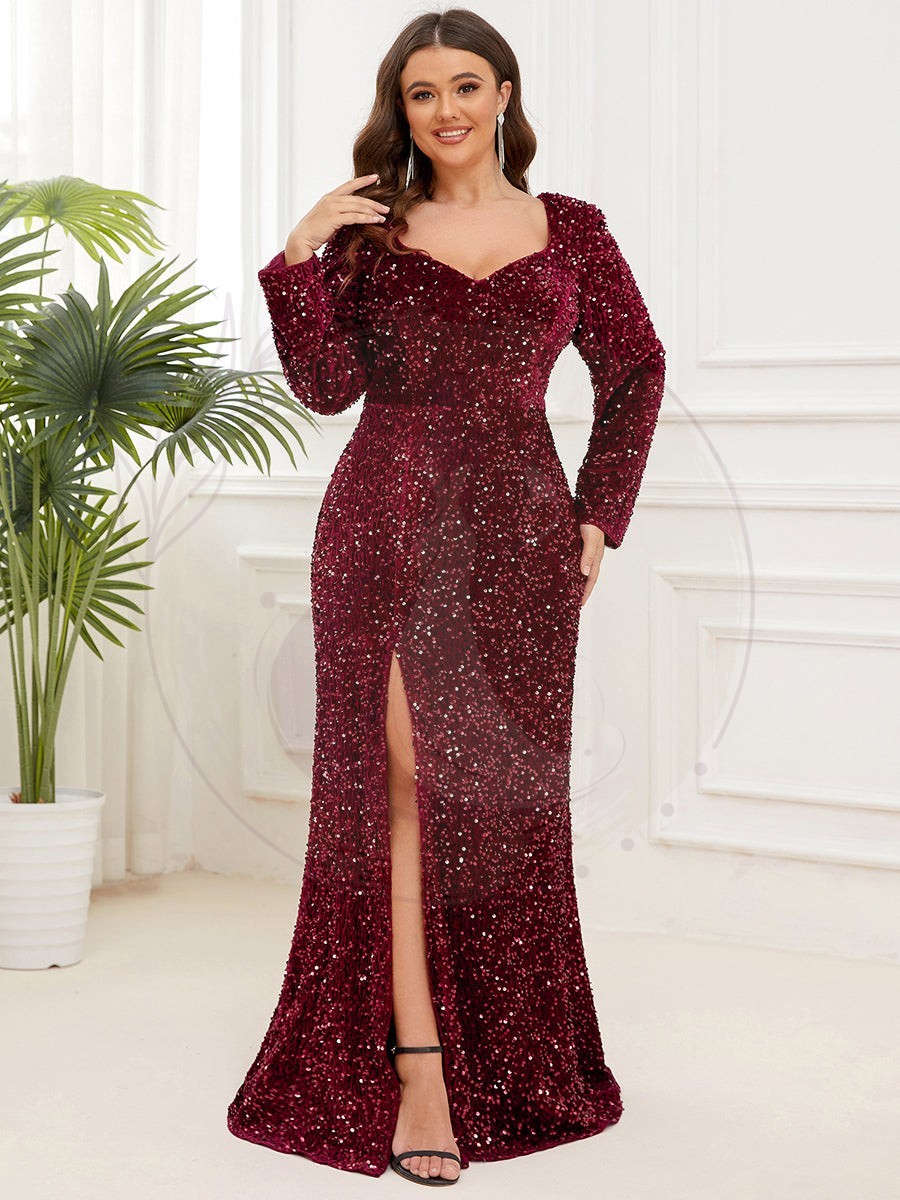 Robe de soirée moulante fendue Manches longues Grande Taille – Image 3