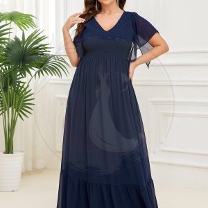 Robe de Soirée Mousseline froncée Manches courtes Grande taille