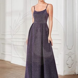 Robe de soirée plissée dos nu à bretelles minces