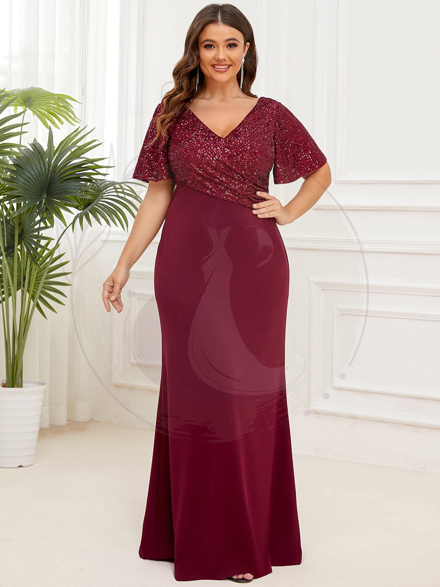 Robe de Soirée Tunique à Manches Courtes à Paillettes – Image 7