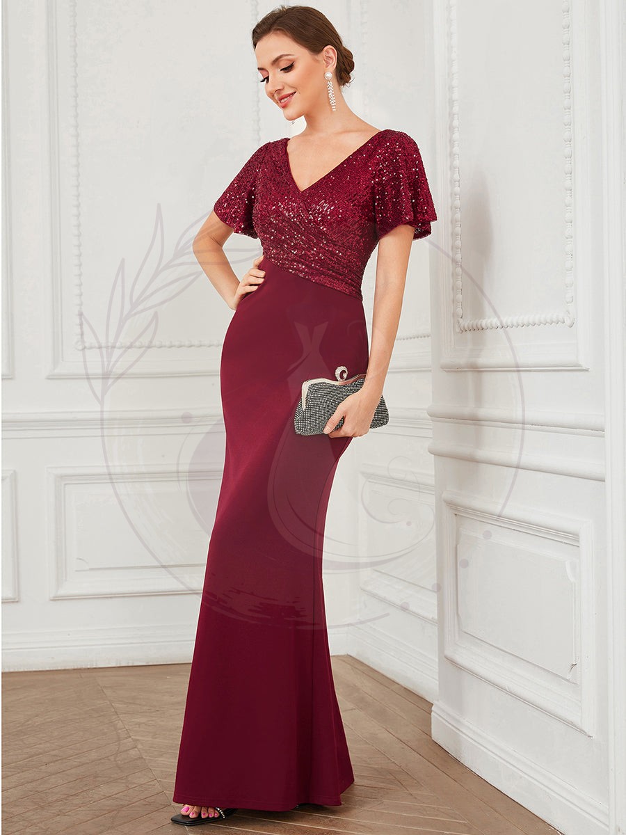 Robe de Soirée Tunique à Manches Courtes à Paillettes – Image 5