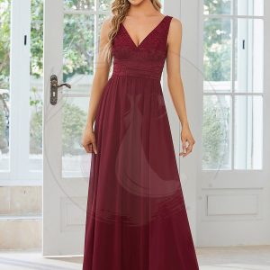 Robe de soirée sans manches à encolure en V taille plus longue au sol