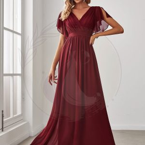 Robe de soirée en mousseline de soie à encolure en V et à manches flottantes