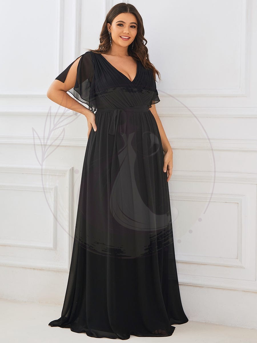 Robe de soirée en mousseline de soie longue de grande taille à encolure en V Maxi – Image 6