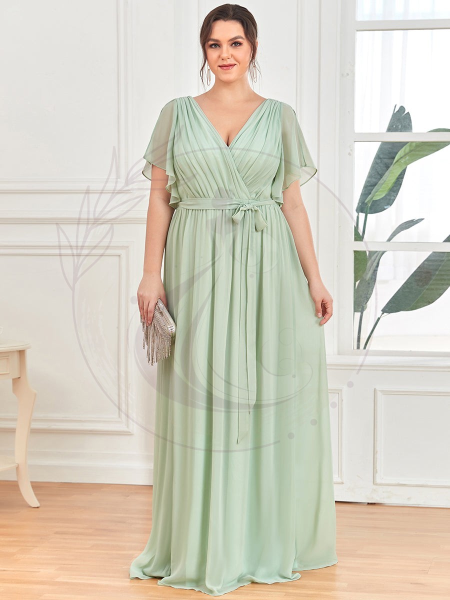 Robe de soirée en mousseline de soie longue de grande taille à encolure en V Maxi – Image 2