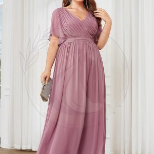 Robe mariage invitée en mousseline de soie longue de grande taille à encolure en V Maxi