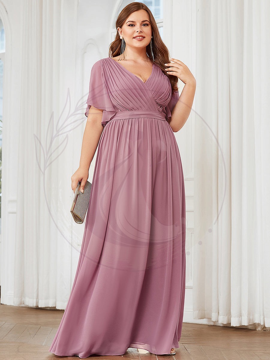 Robe de soirée en mousseline de soie longue de grande taille à encolure en V Maxi – Image 7