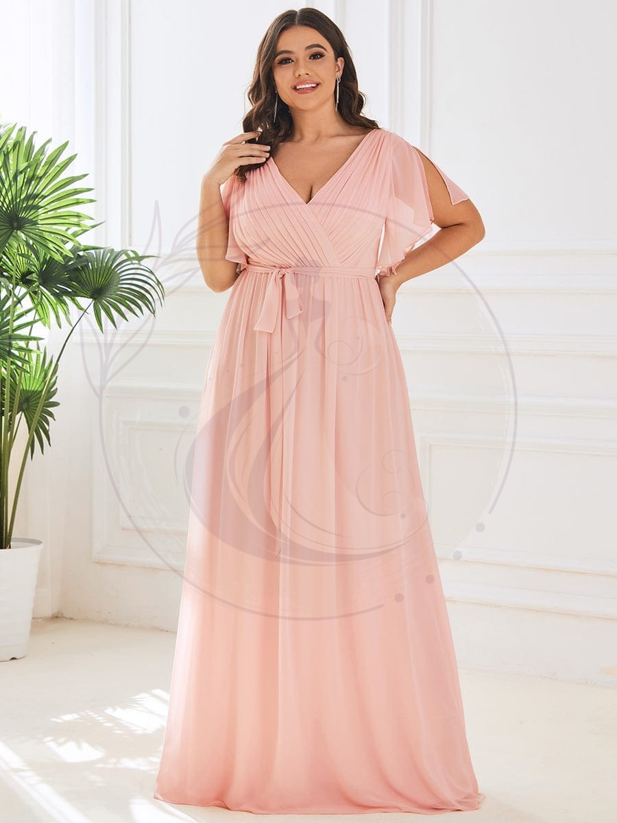 Robe de soirée en mousseline de soie longue de grande taille à encolure en V Maxi – Image 3