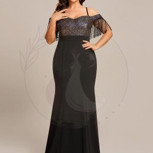 Robe de Soirée Manches Courtes à Franges Grande Taille Bretelles fines