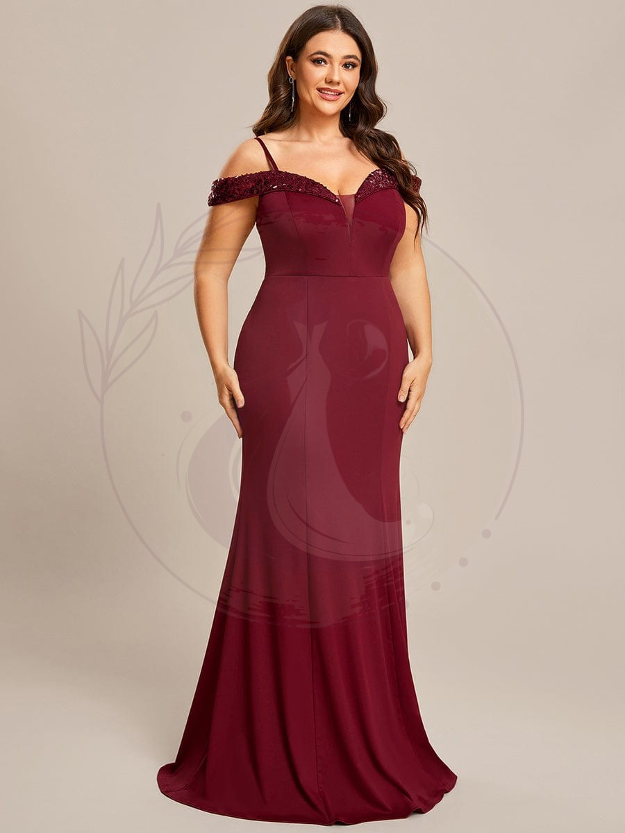 Robe de soirée Sequins Encolure V profonde Moulante élégante grande taille – Image 7