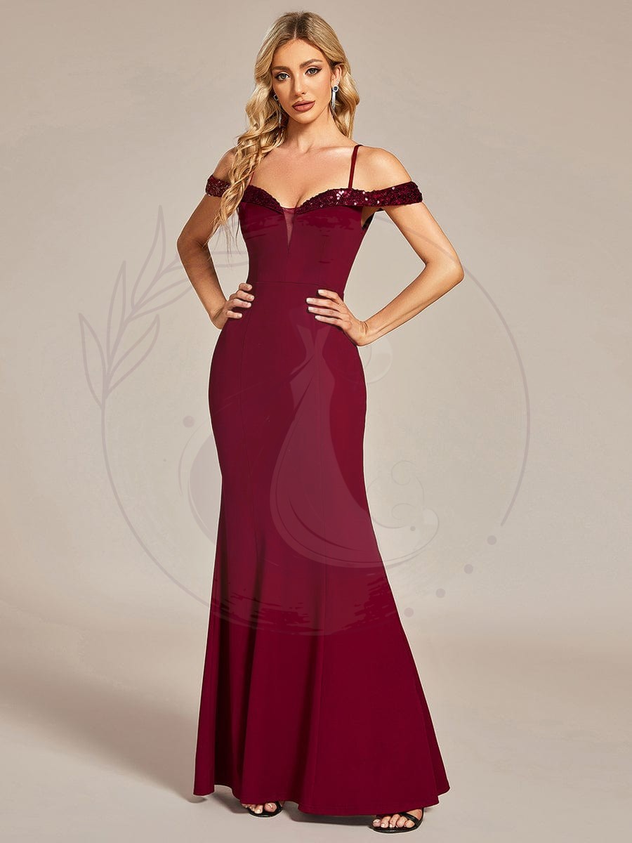 Robe de soirée élégante à manches à paillettes Bretelles Fines – Image 3