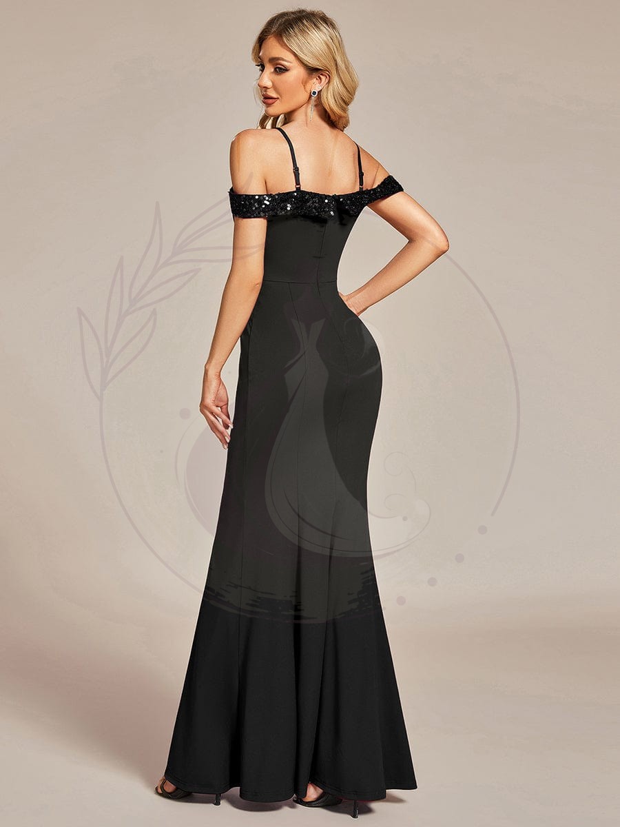 Robe de soirée élégante à manches à paillettes Bretelles Fines – Image 5