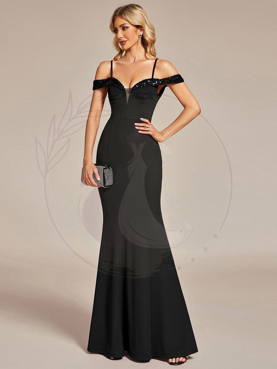 Robe de soirée élégante à manches à paillettes Bretelles Fines – Image 2