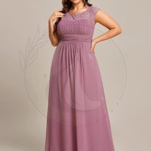 Robe de Soirée en Dentelle à Taille Empire de Grande Taille