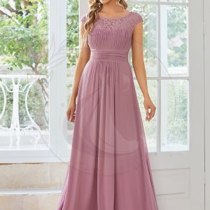 Robe de soirée élégante en mousseline Mancherons en dentelle