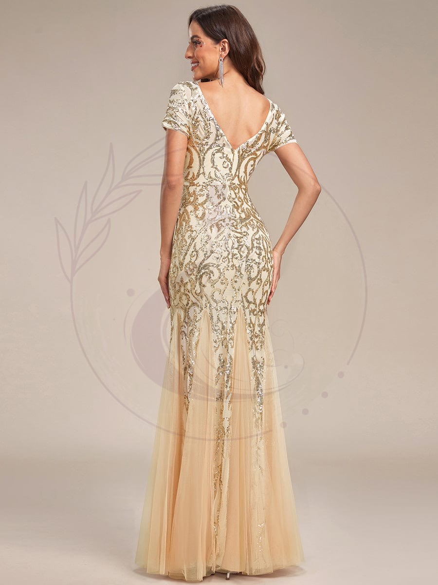 Robe de soirée sirène luxueuse sirène à sequins et encolure ronde – Image 8