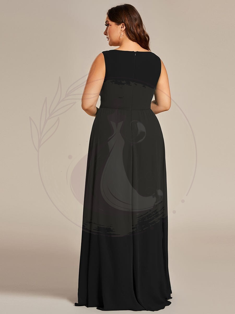 Robe de soirée longue sans manches en mousseline à appliqué floral – Image 9