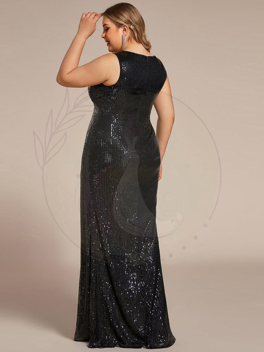 Robe de soirée à col en V profond à sequins scintillante de grande taille – Image 4