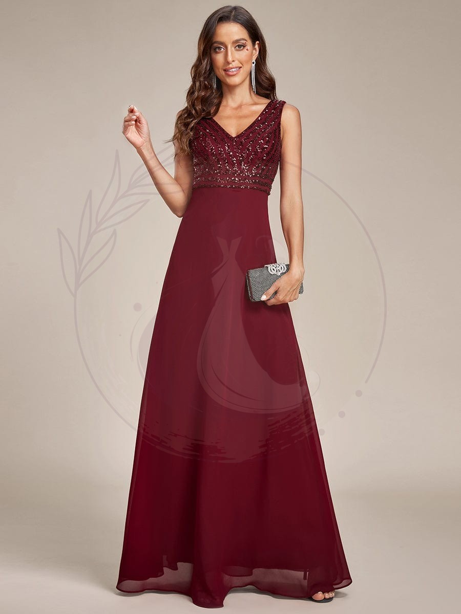 Robe de soirée formelle à sequins sans manches à double col en V