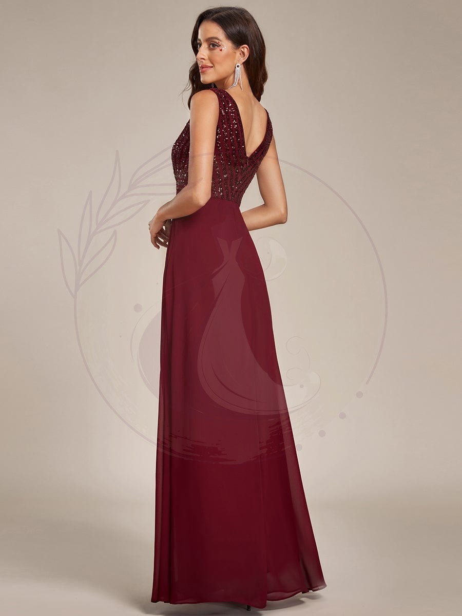 Robe de soirée formelle à sequins sans manches à double col en V – Image 5