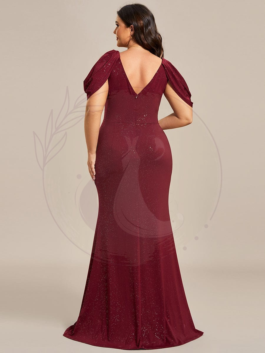 Robe de Soirée Scintillante avec Ceinture Brillante à Epaule Dénudée de Grande Taille – Image 6
