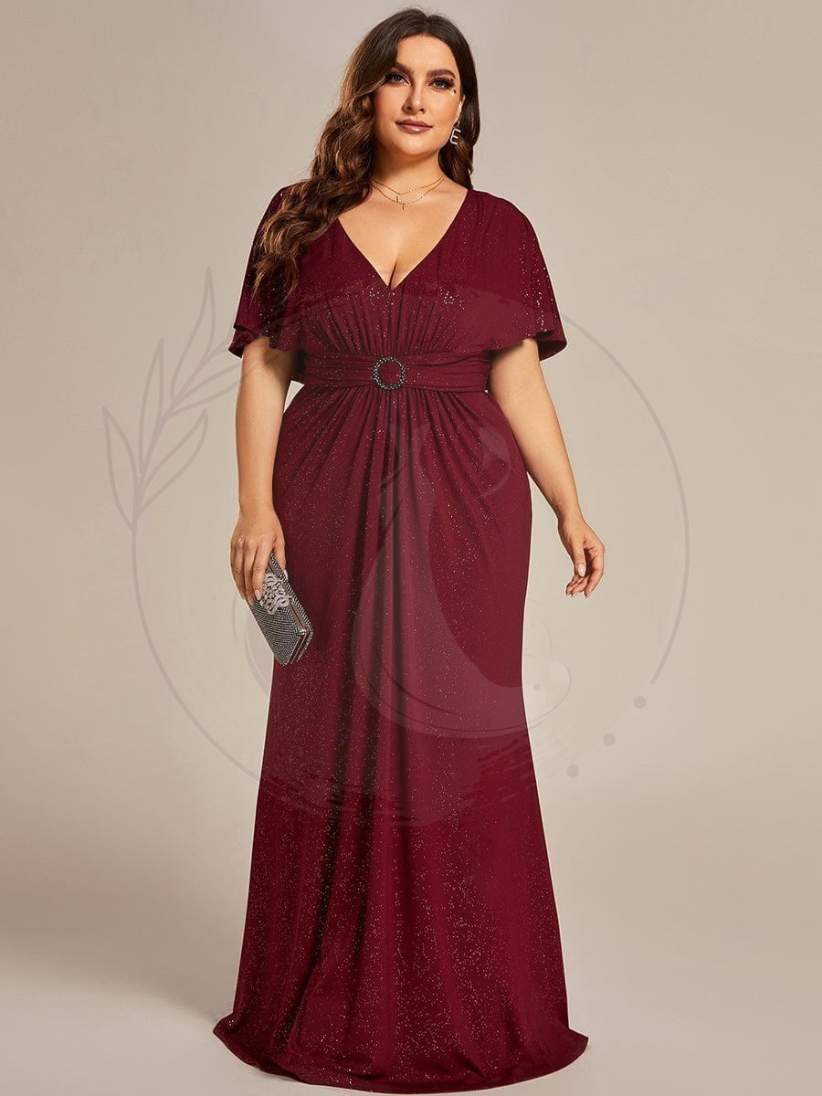 Robe de soirée sirène curvy à manches chauve-souris brillantes – Image 3