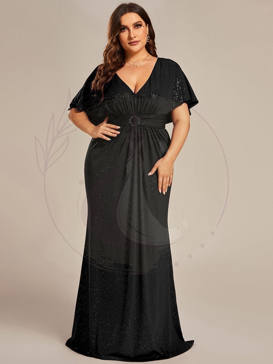 Robe de soirée sirène curvy à manches chauve-souris brillantes