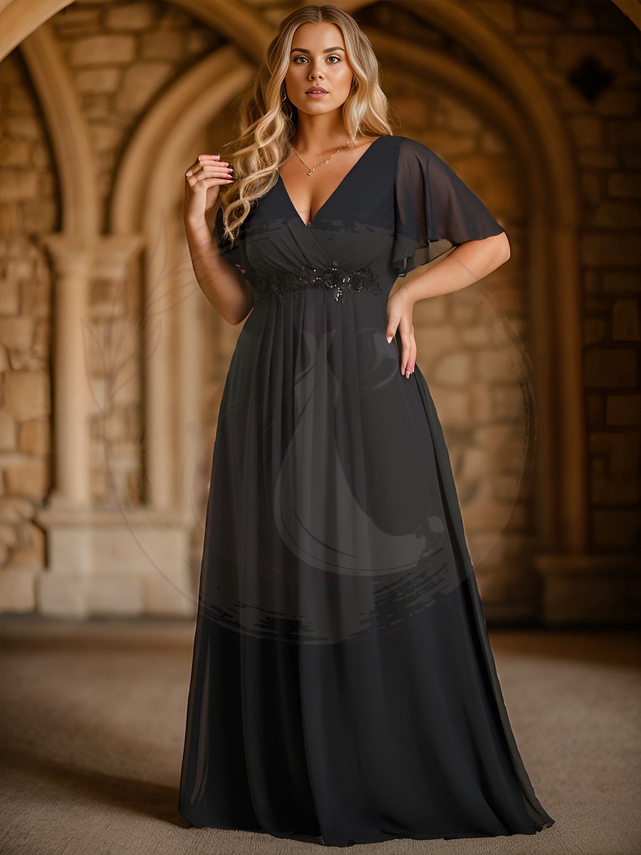 Robe de soirée Grande élégante en mousseline de soie avec manches flottantes