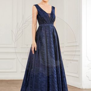 Robe de Soirée Illusion Col en V Sans Manches Satin Taille Empire A-ligne