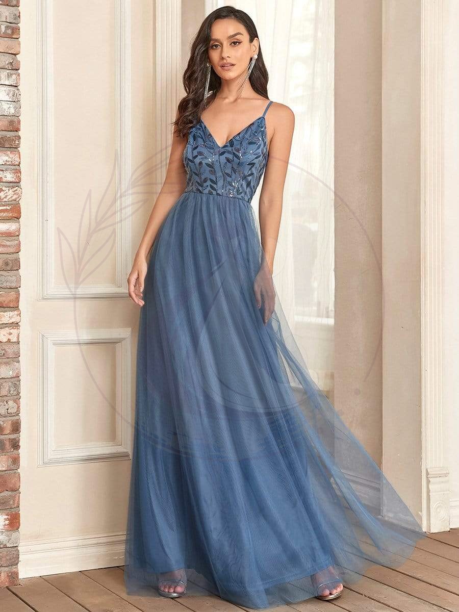 Taille personnalisée Robe de soirée Tulle Col V bretelles fines – Image 3