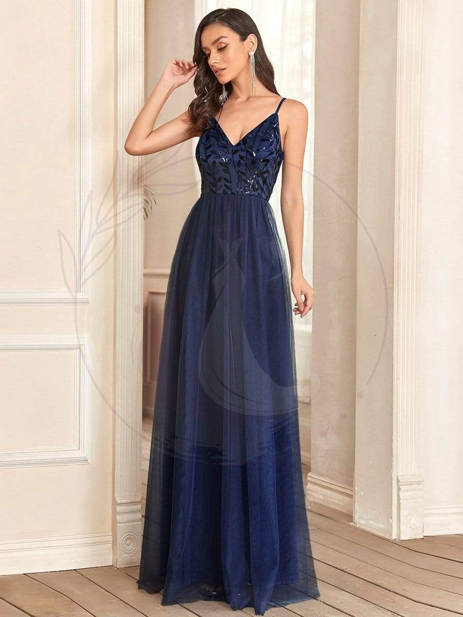 Taille personnalisée Robe de soirée Tulle Col V bretelles fines