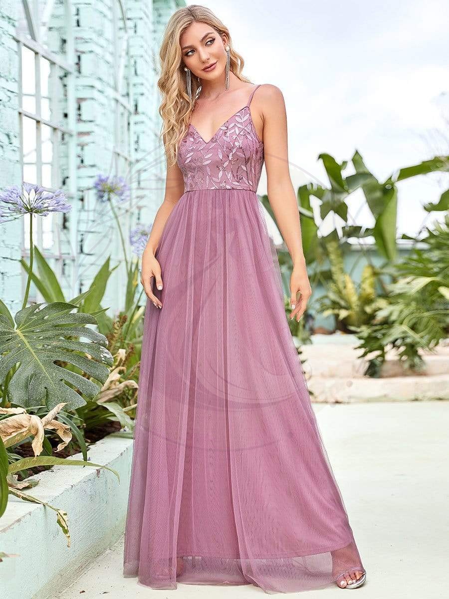 Taille personnalisée Robe de soirée Tulle Col V bretelles fines – Image 5