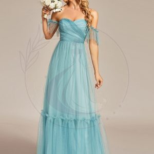 Robe Mariage Invitée en tulle plissée à épaules dénudées