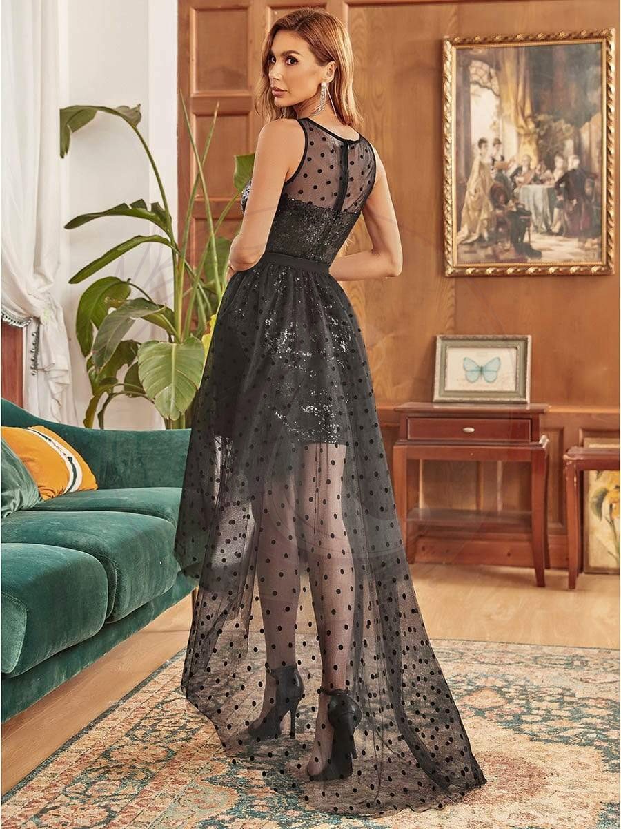 Robe de soirée sans manches à pois – Image 3