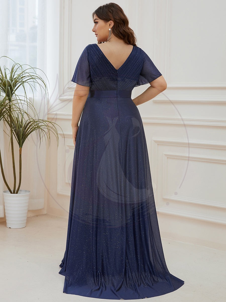 Robe de soirée grande taille manches courtes et col en V – Image 9