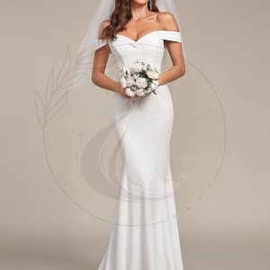 Robe de mariée sirène de couleur unie à épaules dénudées