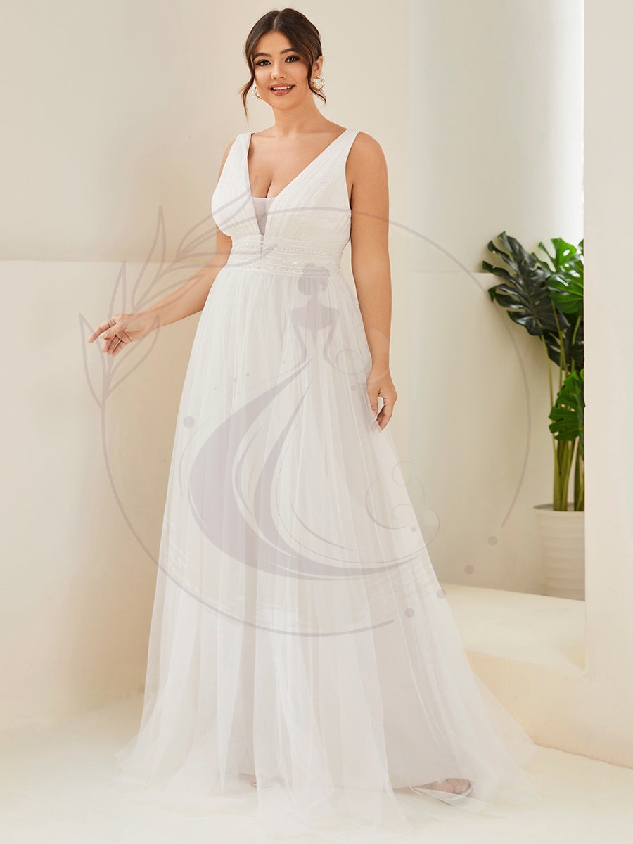 Robe de mariée longue sans manches V profond Grande taille – Image 5