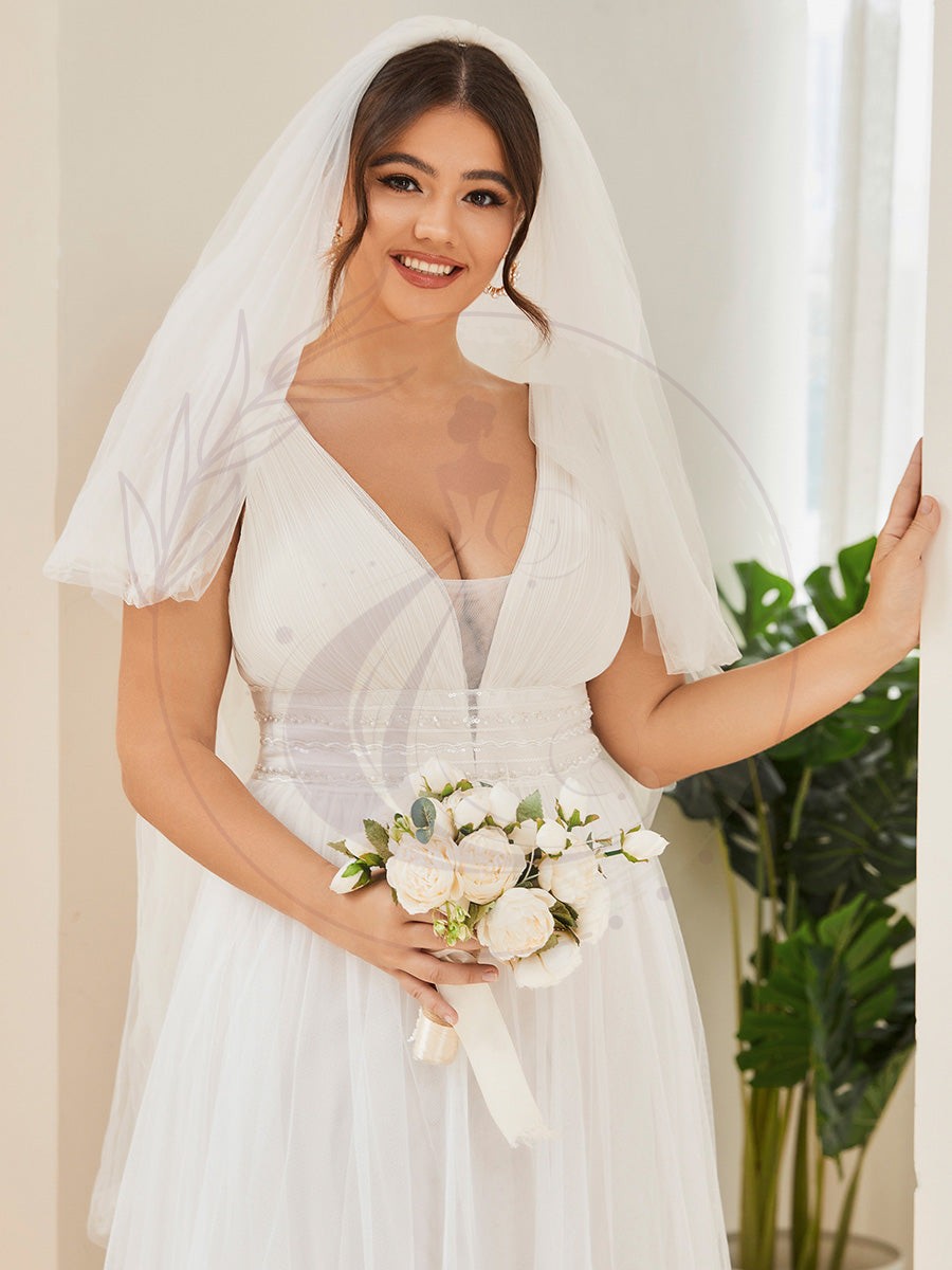 Robe de mariée longue sans manches V profond Grande taille – Image 6