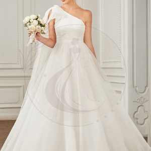 Robe de mariée asymétrique en tulle Manches cintrées à la taille