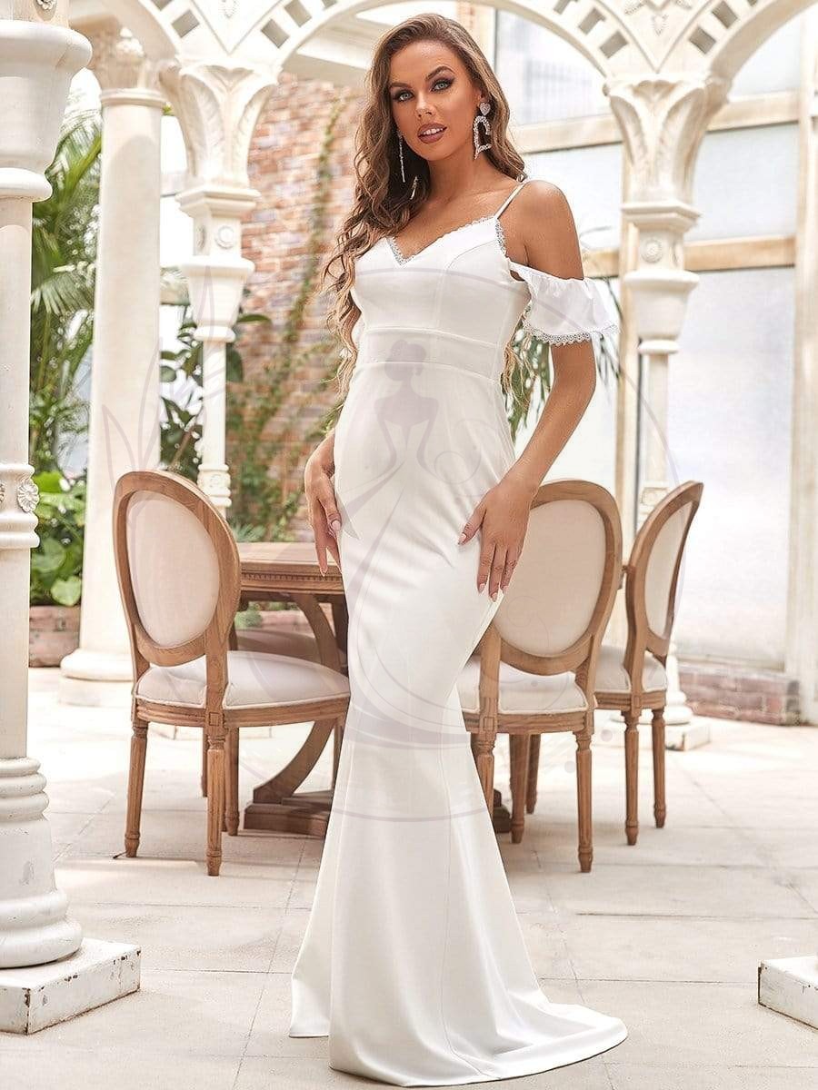 Robe de mariée sirène sexy à col en V et épaules dénudées – Image 4