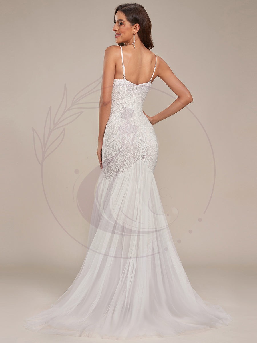 Robe de mariée sirène à bretelles spaghetti chérie – Image 3