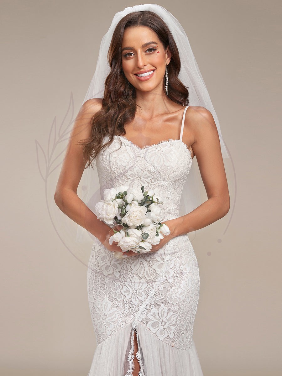 Robe de mariée sirène à bretelles spaghetti chérie – Image 6