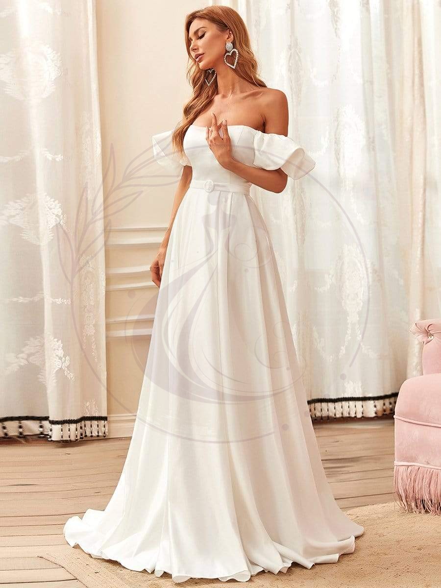 Robe de mariée princesse à épaules dénudées et manches bouffantes – Image 3