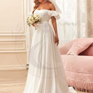 Robe de mariée princesse à épaules dénudées et manches bouffantes