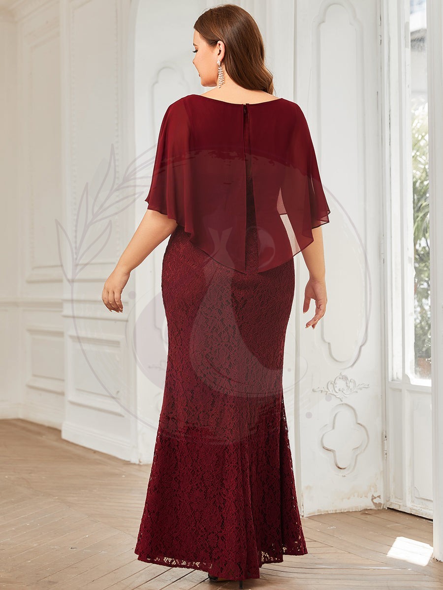 Robe de Mère de Mariée Ajustée et Évasée en Dentelle Capelet de Grande Taille – Image 6