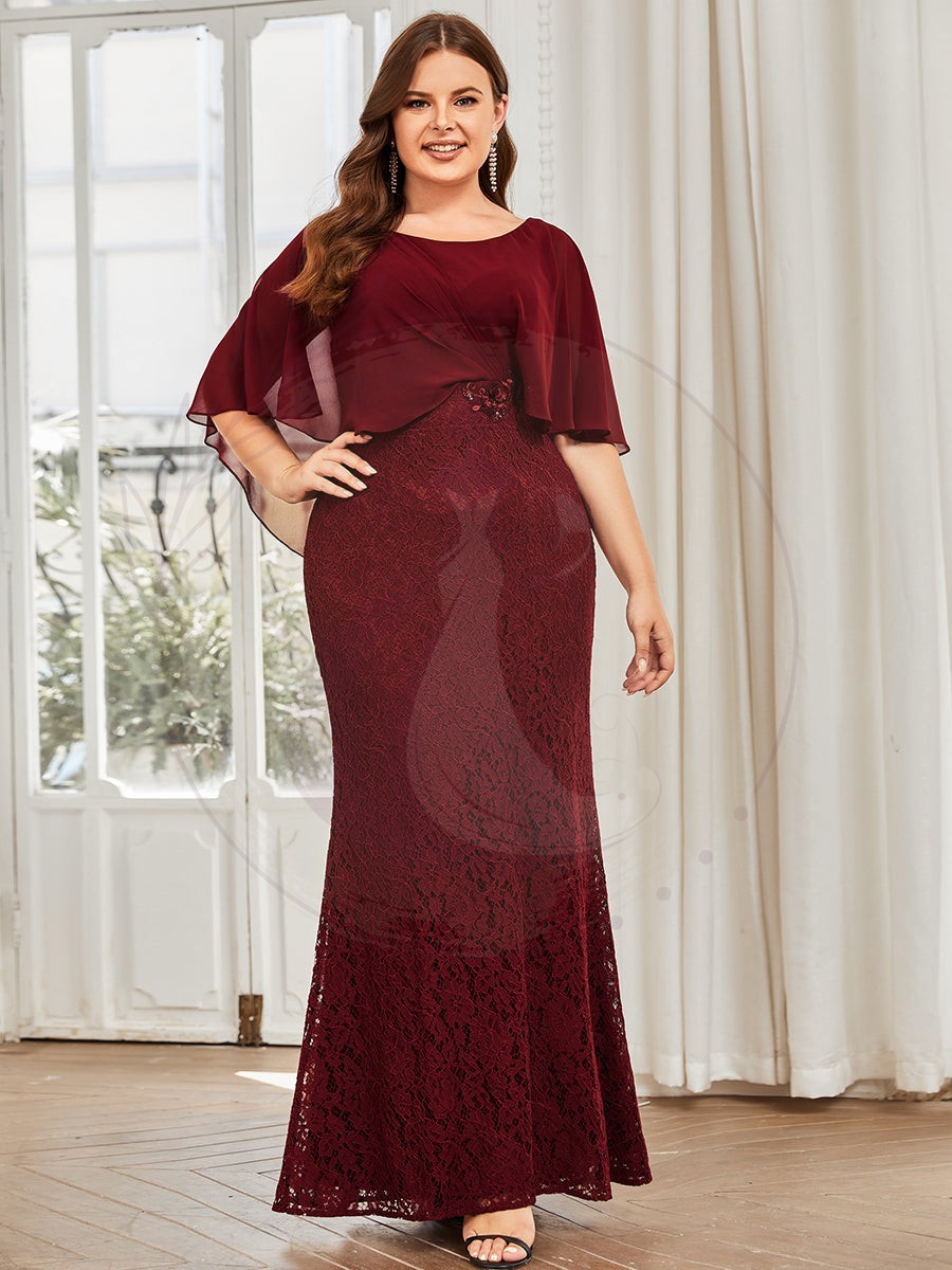 Robe de Mère de Mariée Ajustée et Évasée en Dentelle Capelet de Grande Taille – Image 7