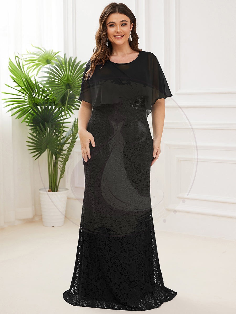 Robe de Mère de Mariée Ajustée et Évasée en Dentelle Capelet de Grande Taille – Image 2